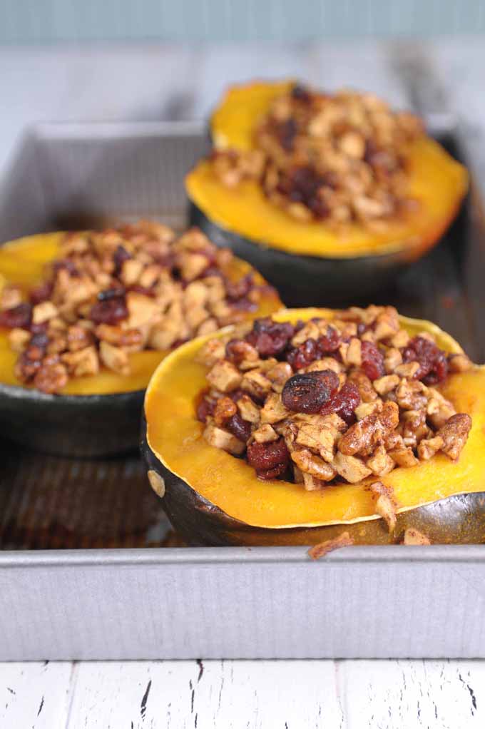Stuffed Acorn Squash With Apples, Nuts & Cranberries