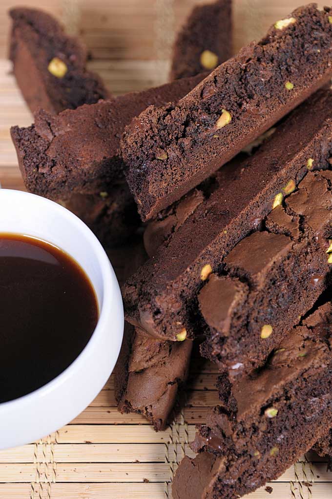 Love chocolate, love biscotti, and love Pistachios? Combine them all in this supreme cookie. Brew a pot of French pressed coffee and you'll be heaven!