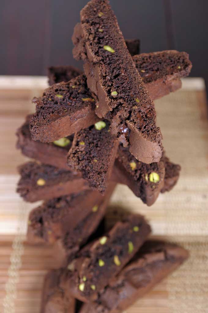 Chocolate lovers rejoice! This double chocolate biscotti is stuffed full of chocolate flavors and pistachio nut goodness. Get the recipe now on Foodal!