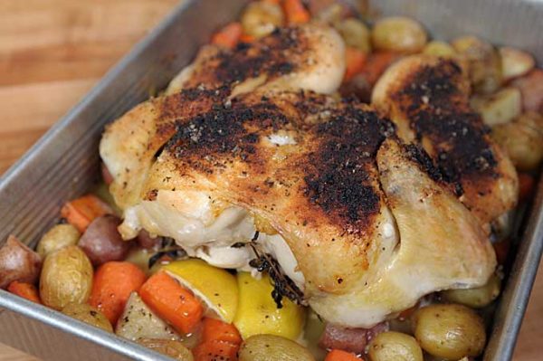Spatchcocked Roasted Lemon Chicken with Potatoes and Carrots | Foodal