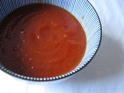 Top down view of a pot of homemade ketchup Foodal
