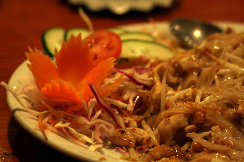 A close up image of a plate of delicious Pad Thai.