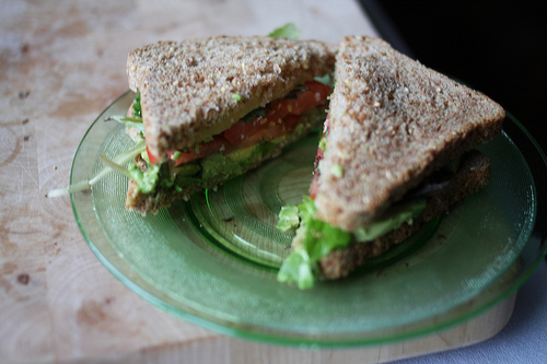 A halved sandwich, with its edges removed.