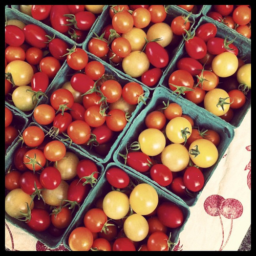 An image showing colorful ripe tomatoes.