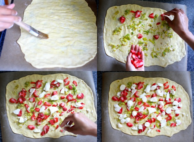making strawberry leek pizza