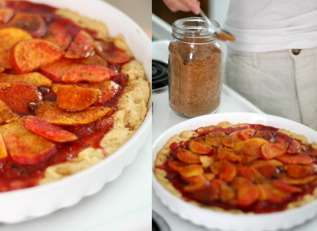 strawberry peach tart with shortbread cookie crust
