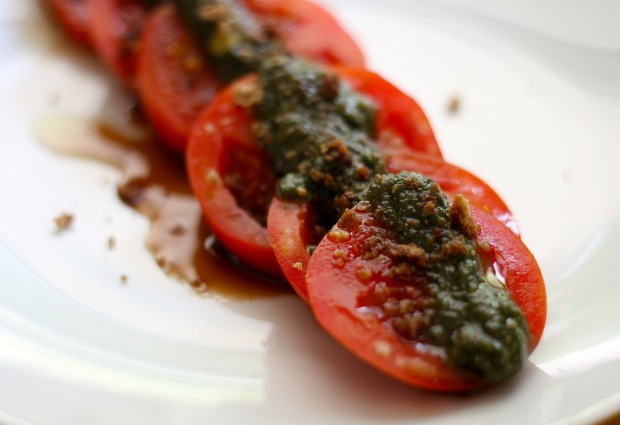 Tomatoes and vegan pesto
