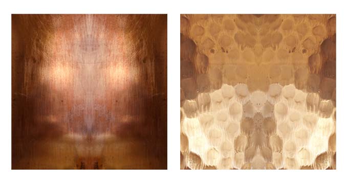 Smooth sheet of copper shown on the left side and hammered finish piece shown on the right to compare and contract the differences in texture.