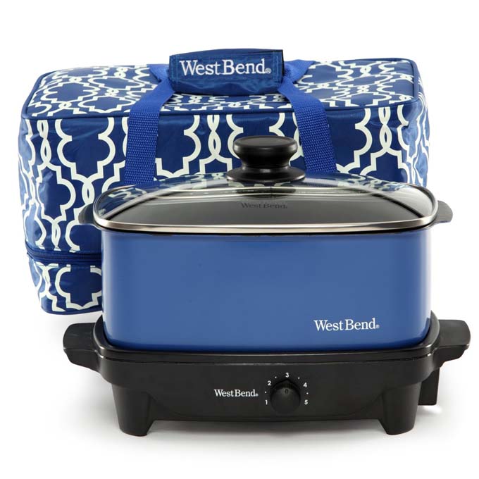 westbend 5 quart slow cooker with blue tote