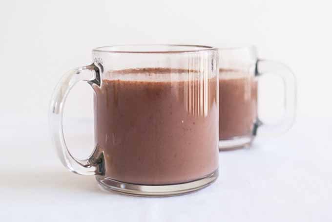 Homemade Hot Chocolate in two mugs on a white background.
