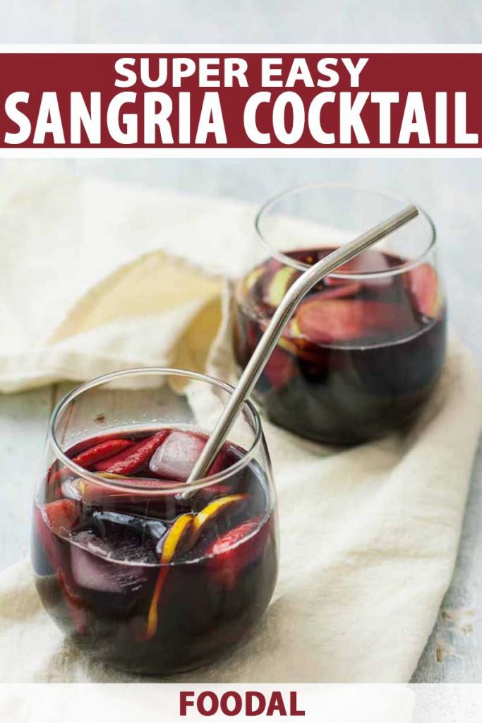 Close up of two glasses of easy sangria cocktails.