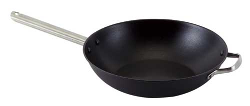 Cast Iron Wok Pan Round-Bottomed Wok Black 2 Handles Ø 32x11cm