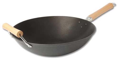 Cast Iron Wok Pan Round-Bottomed Wok Black 2 Handles Ø 32x11cm