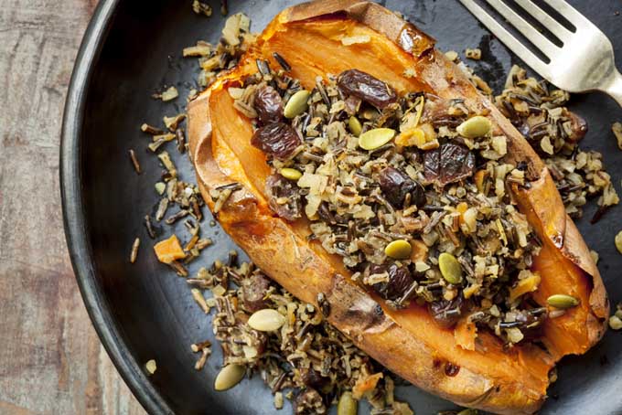 Recipe for Baked Yams with Cranberry Wild Rice Pilaf | Foodal.com