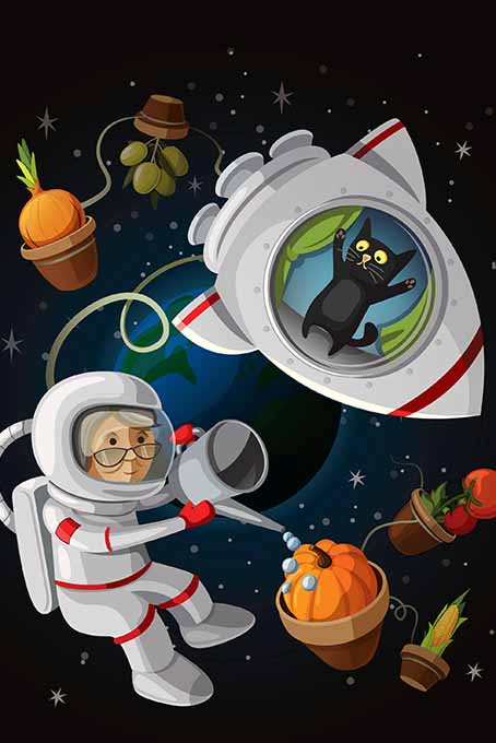 Astronaut Farmer with Crops and Cat | Foodal.com