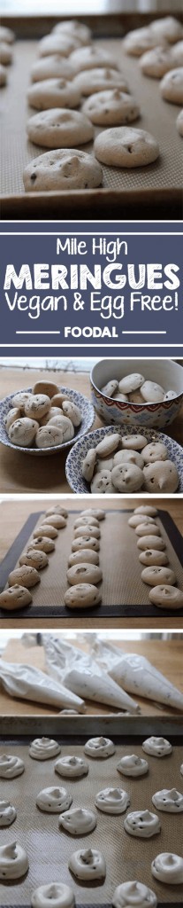 Meringues are not just for the egg lovers anymore! Thanks to aquafaba – the leftover cooking liquid from chickpeas – light and airy meringue cookies are possible without the use of egg whites. Follow our recipe for easy chocolate chip meringues that are a tasty treat at any time – especially for vegans or the food allergy prone! https://foodal.com/recipes/desserts/vegan-eggless-meringues/