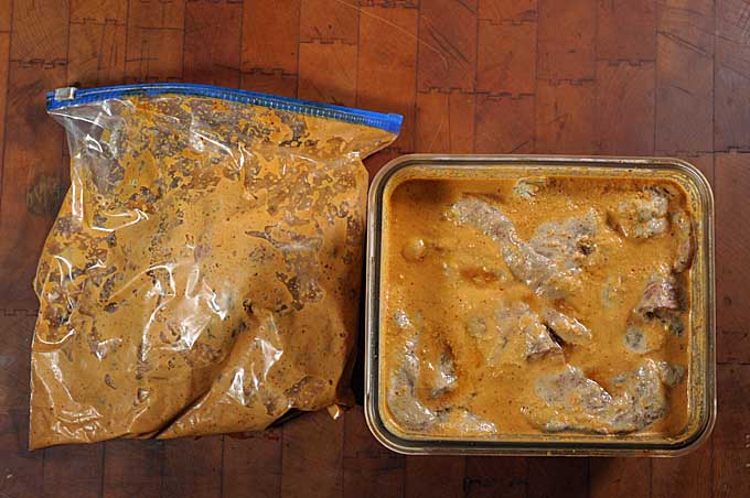 Step 3 of Grilled Arrachera Fajitas Recipe - Marinate the meat 