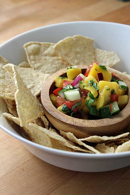 Looking for a colorful, spicy party food? One that's healthy and refreshing? Look no further than this mango salsa. Get the recipe now: https://foodal.com/recipes/mexican-latin-america/spicy-mango-salsa/