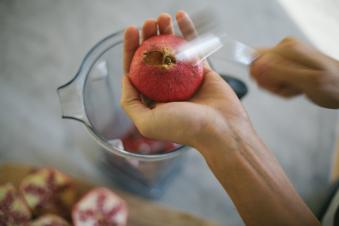 pomegranate-melon-apple-aloe juice in the vitamix