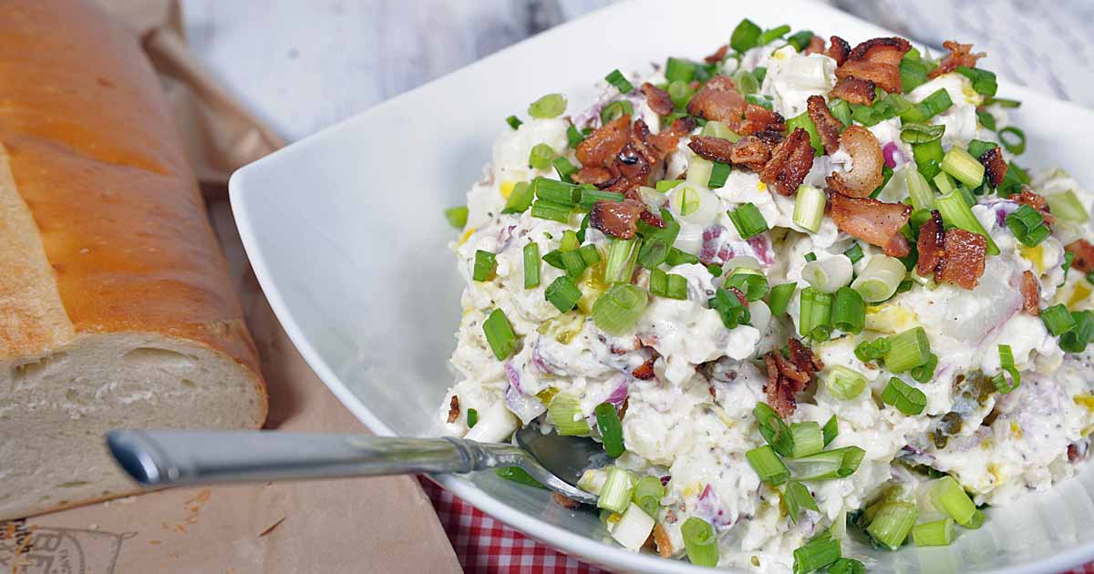 Loaded Potato Salad With Bacon Feta Cheese And Sour Cream Foodal