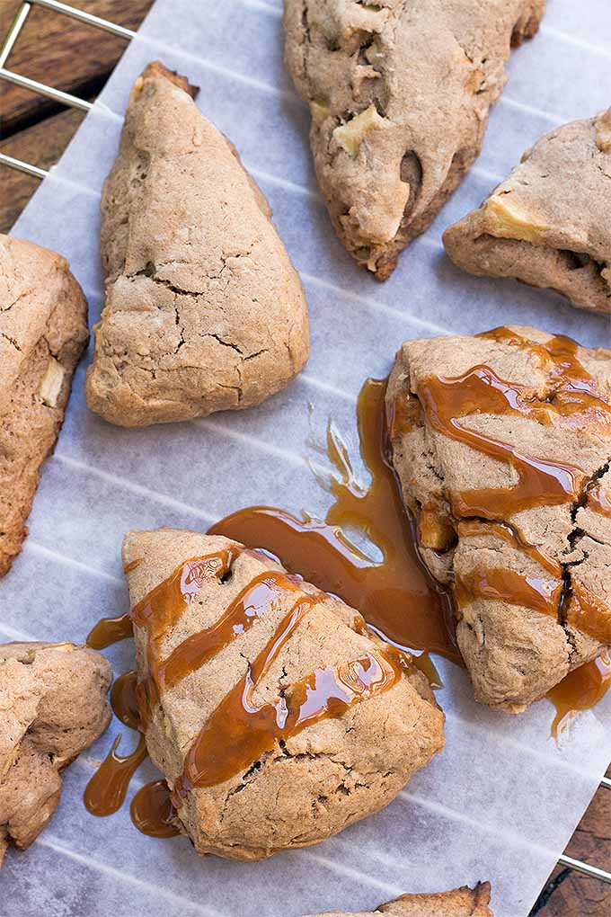 Caramel Apple Scones make the perfect fall breakfast, a delightful teatime snack, or a delicious anytime treat! We share the recipe: https://foodal.com/recipes/breakfast/caramel-apple-scones/