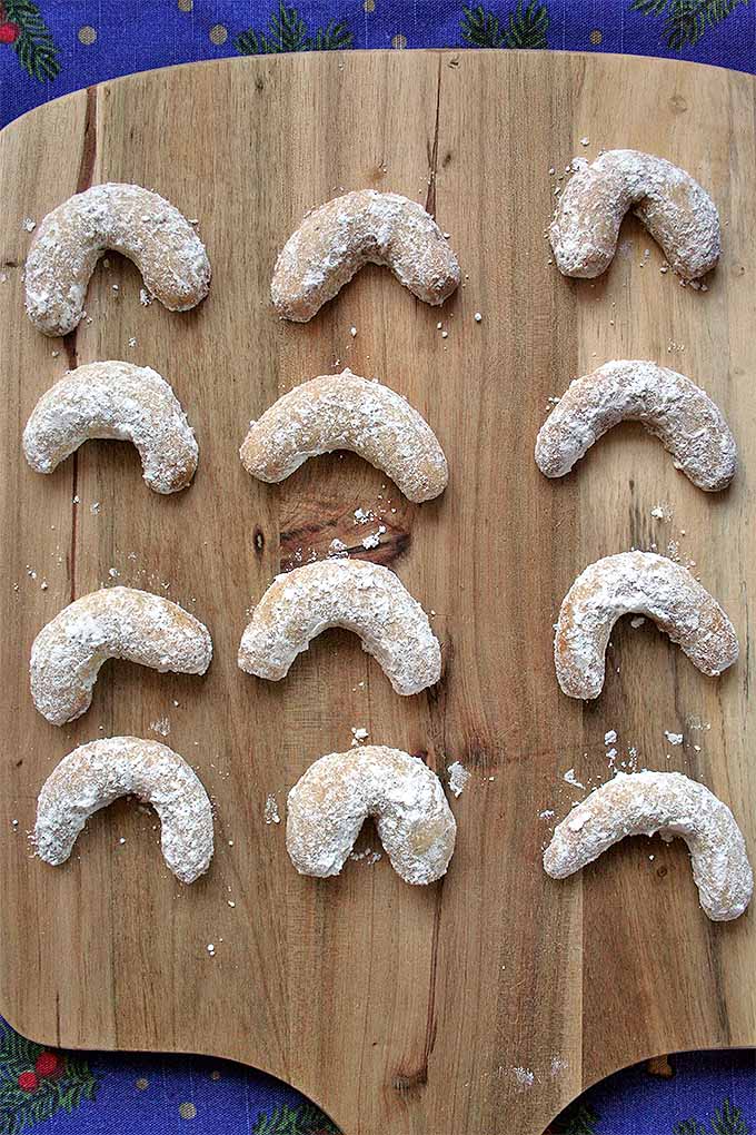 Buttery vanilla crescent cookies are the perfect addition to any holiday dessert platter. Get the recipe: https://foodal.com/recipes/desserts/vanilla-crescent-cookies/