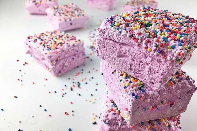 Pink homemade marshmallows with fun sprinkles | Foodal.com