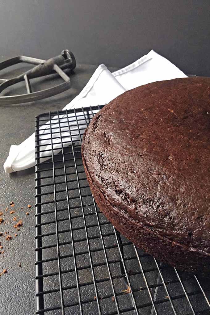 A perfectly baked chocolate cake, waiting to cool down. Get the recipe now: https://foodal.com/recipes/desserts/best-chocolate-cake/ ‎