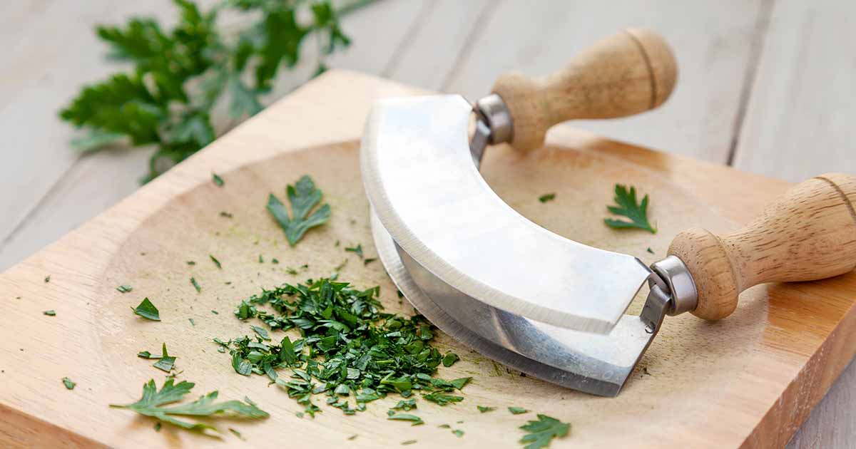 Wood Chopped Salad Bowl EZ to Hold FREE Mezzaluna 