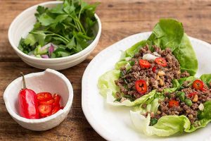 Asian Inspired Spicy Ground Beef Lettuce Wraps