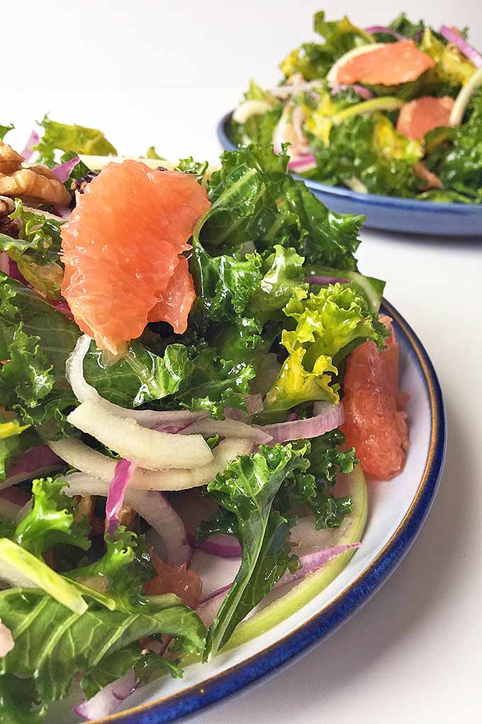 Crazy for kale? You'll love our bright kale salad, with grapefruit and spiralized apples and onions! Try it now: https://foodal.com/recipes/salads/kale-grapefruit-salad-spiralized-apple-onion/