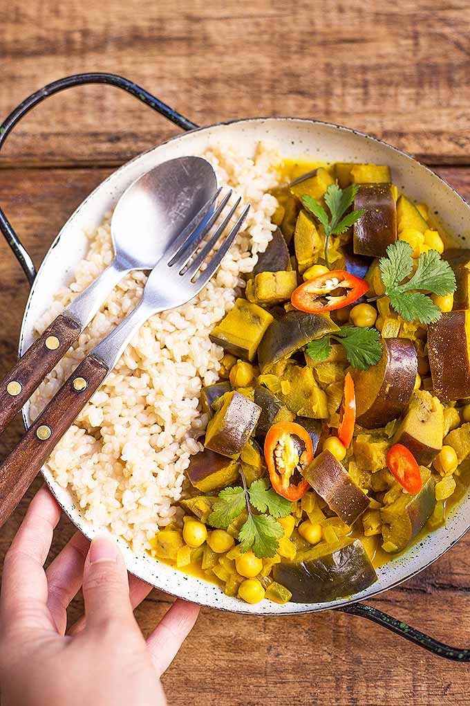 Add some heat to your vegetarian dinner with our recipe for homemade spicy eggplant curry. Get the recipe now: https://foodal.com/recipes/vegetarian-vegan/eggplant-curry/ 