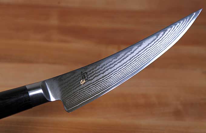 A closeup of the blade from a Shun Premier Gokujo | Foodal