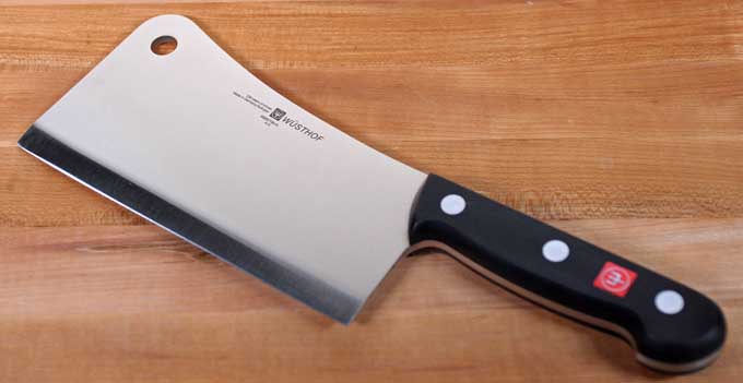 Wusthof Classic 7.5 Inch Heavy Cleaver on a maple cutting board.