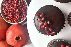 Pomegranate Chocolate Cupcakes with Ganache Frosting