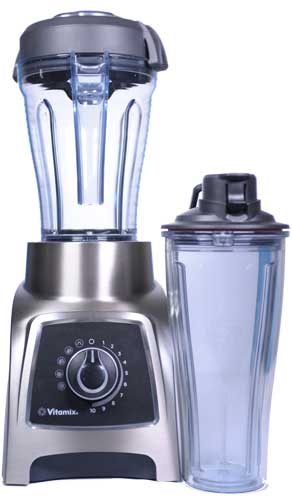 Vitamix S55 Personal Blender with hopper and to-go cup on a white isolated background.