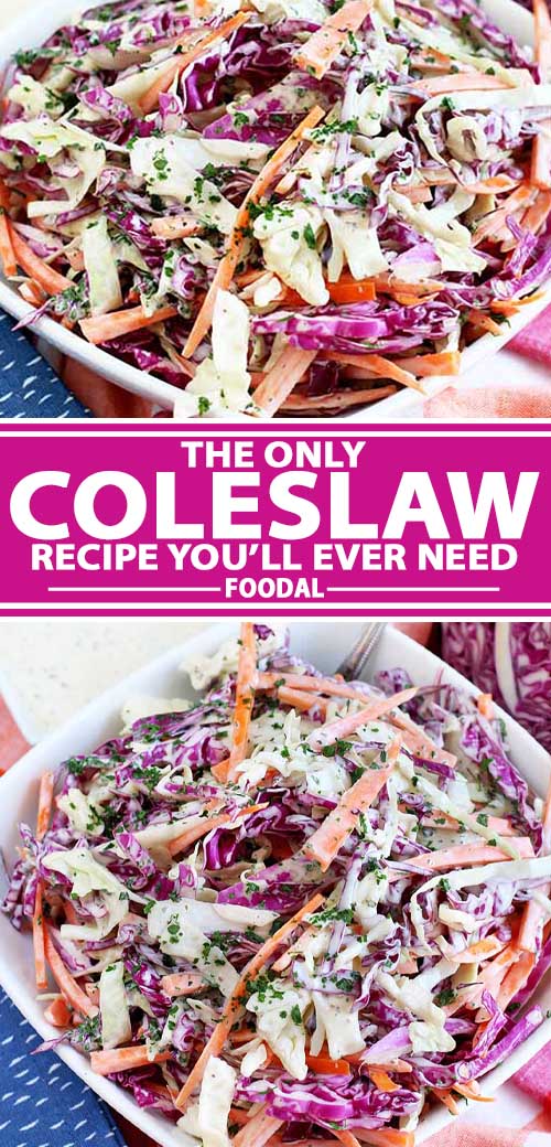 A collage of photos showing different views of a superior coleslaw recipe.