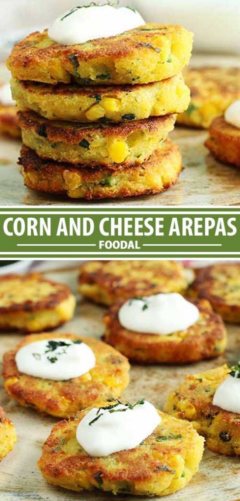 A collage of images from a corn and cheese arepa recipe.