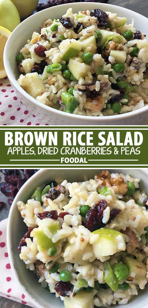 A collage of photos showing different views of a brown rice salad recipe.