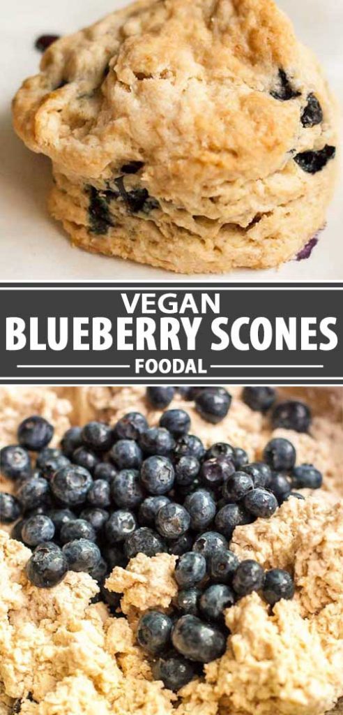 A collage of photos showing different views of a began blueberry scone recipe.
