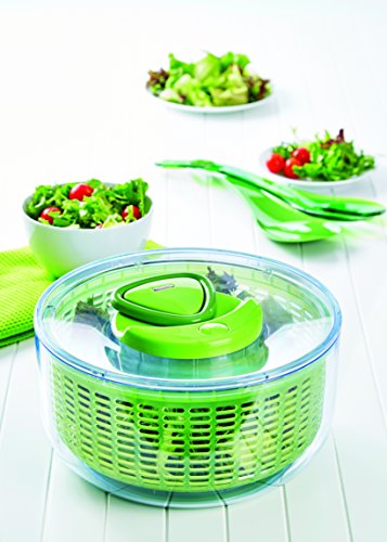 Herbs Washer Dryer Drainer Crisper with Plastic Colander Basket and Lid Fruits Large Salad Spinner with Big Capacity Mixing Bowl Non-slip Base Useful Kitchen Tool 5 Quarts Vegetables 