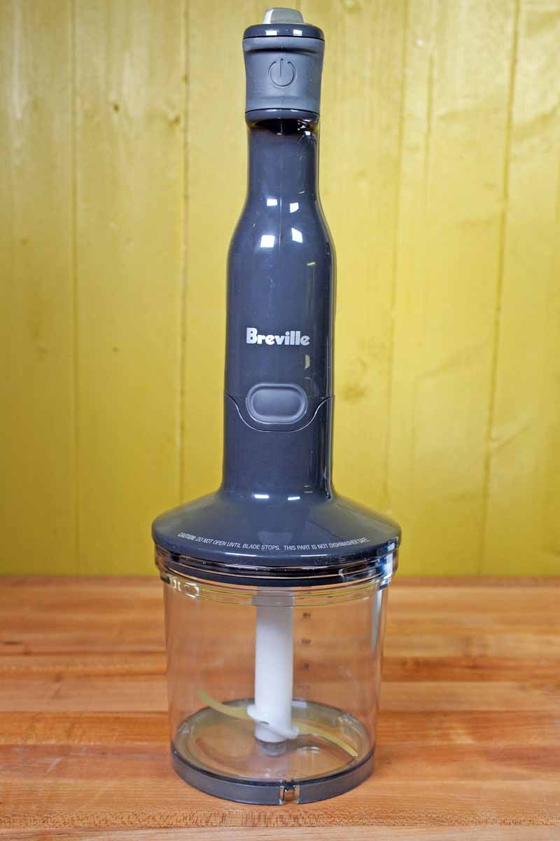 The Breville BSB510XL Control Grip with Food Processor attached.