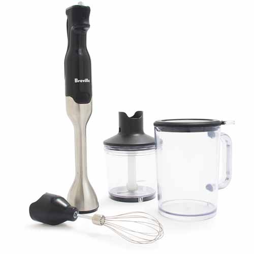 Image of the Breville Control Grip Immersion Blender with attachments.
