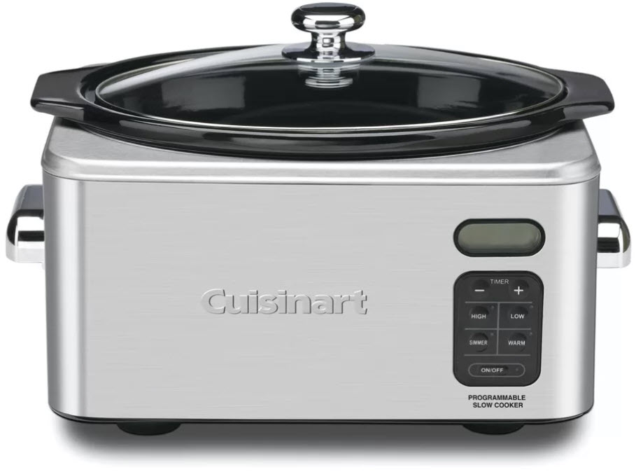 Front view of the Cuisinart Programmable 6.5 Quart Slow Cooker on a white, isolated background.