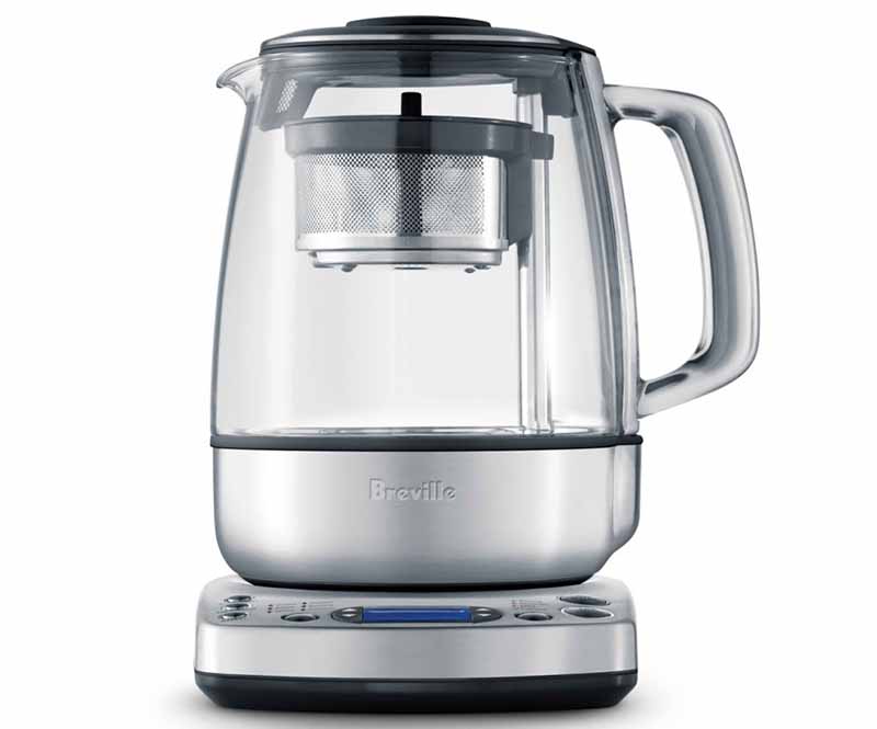 Square image of an empty silver tea kettle.
