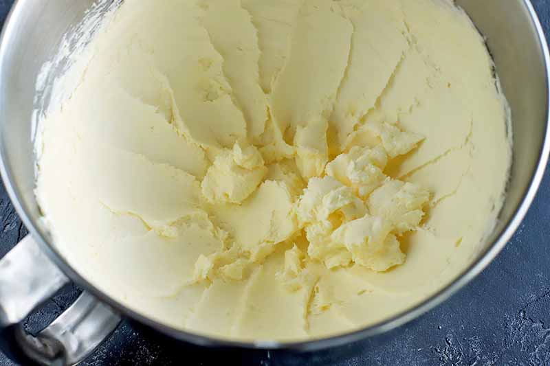 Horizontal image of a bowl with whipped butter.