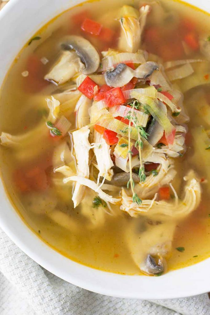 Mushroom, Leek, and Red Pepper Chicken Soup Recipe | Foodal