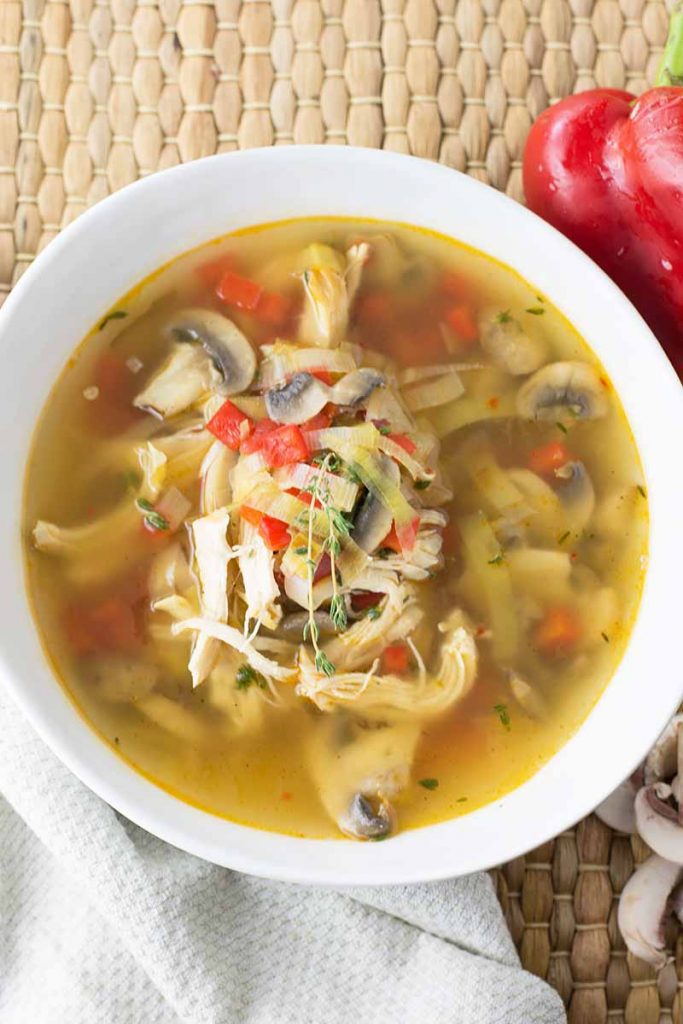 Mushroom, Leek, and Red Pepper Chicken Soup Recipe | Foodal