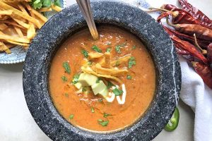 Spicy and Creamy Vegetarian Tortilla Soup