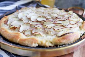 Alsatian White Pizza with Potato, Bacon, and Onion (Flammenkeuche)